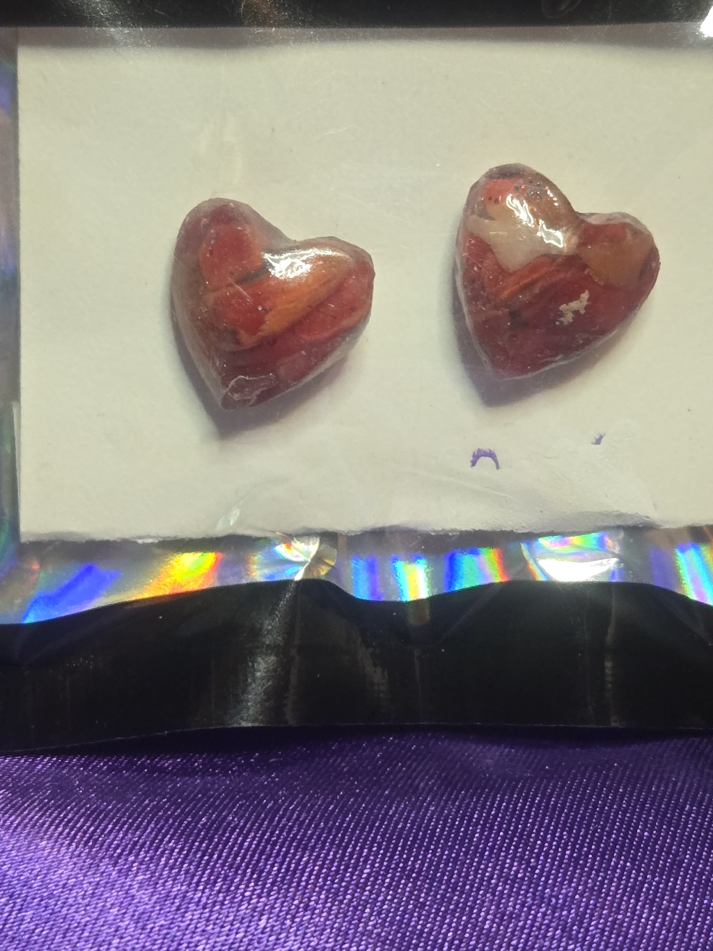 Red Coral Heart Earrings Resin